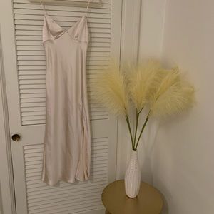 Stelly Clothing Champagne Satin Midi with slit